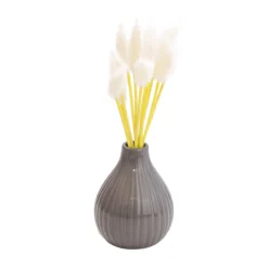 15cm White Bunny Tail Stem Artificial Plant In Grey Ceramic Vase
