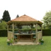 Forest Garden Furnished Cedar Roof Hexagonal Gazebo, (W)4900mm (D)4240mm (Green Cushion Included) 1 Forest Garden Furnished Cedar Roof Hexagonal Gazebo, (W)4900mm (D)4240mm (Green Cushion Included) -Greenie Shop forest garden furnished cedar roof hexagonal gazebo w 4900mm d 4240mm green cushion included 5013053172612 01i