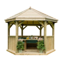 Forest Garden Furnished Hexagonal Gazebo, (W)3.78m (D)3.27m -Greenie Shop forest garden furnished hexagonal gazebo w 3 78m d 3 27m5013053172469 02c bq