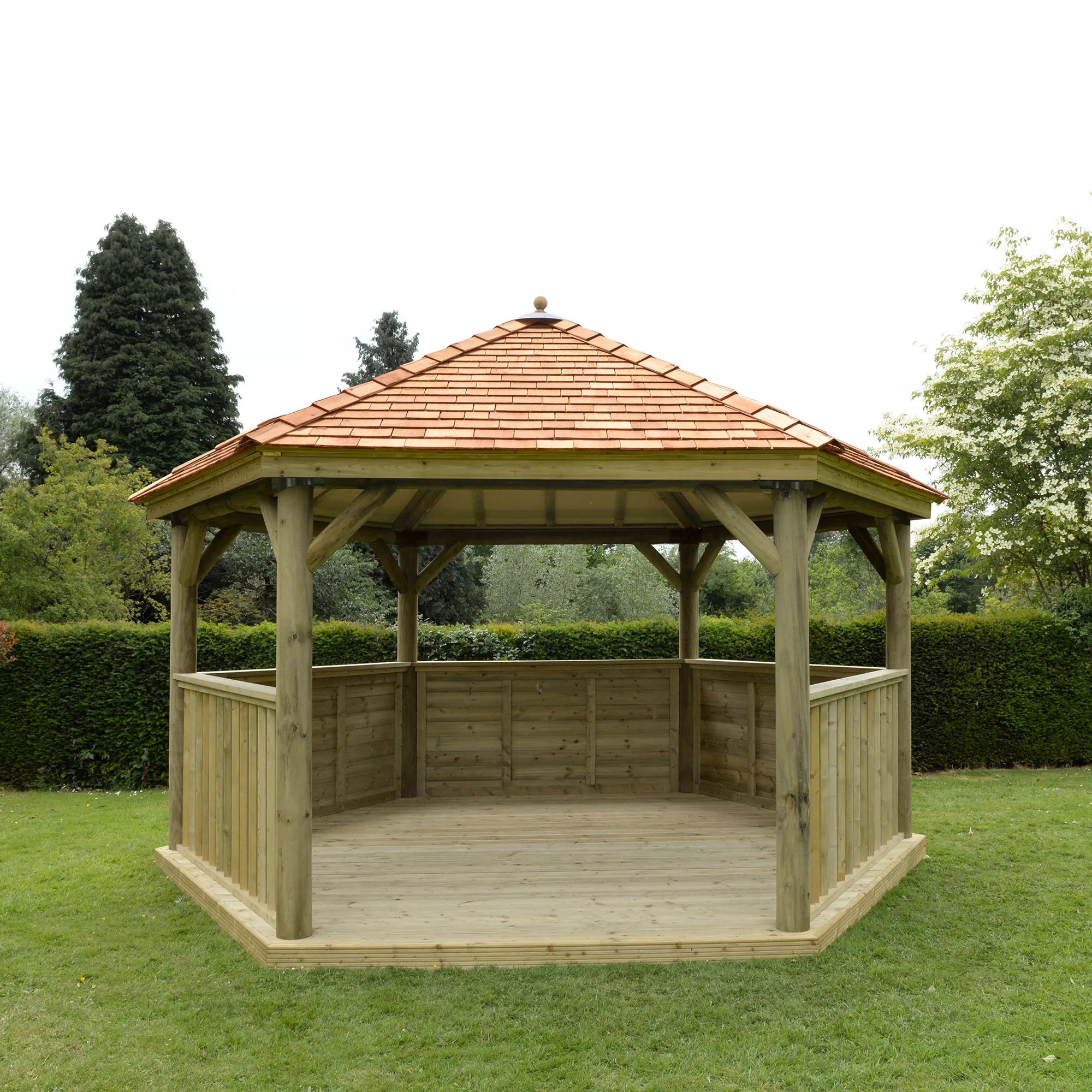 Forest Garden Hexagonal Gazebo With Cedar Roof, (W)4.9m (D)4.24m 3 Forest Garden Hexagonal Gazebo With Cedar Roof, (W)4.9m (D)4.24m