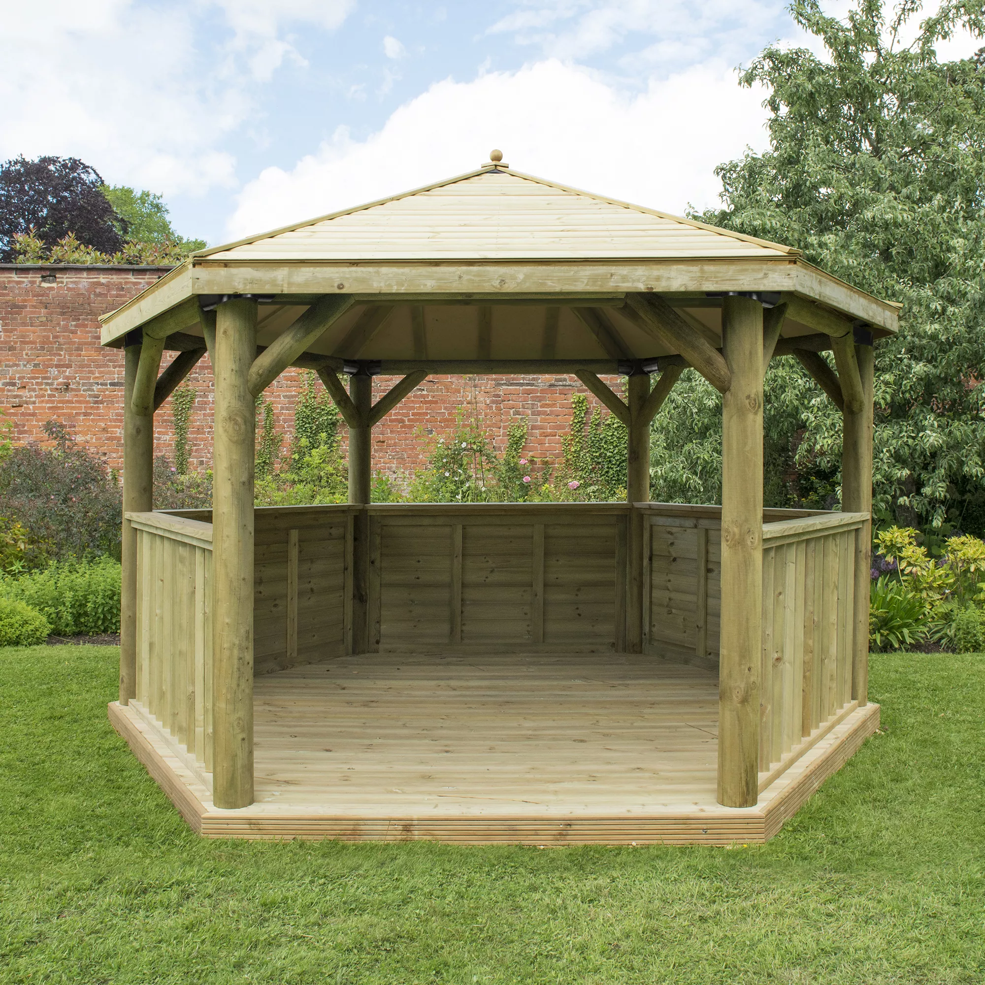 Forest Garden Hexagonal Gazebo With Timber Roof, (W)4.26m (D)3.69m 3 Forest Garden Hexagonal Gazebo With Timber Roof, (W)4.26m (D)3.69m