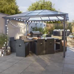 GoodHome Yallis Ebony Rectangular Gazebo, (W)3m (D)3.65m - Assembly Required -Greenie Shop goodhome yallis ebony rectangular gazebo w 3m d 3 65m assembly required5059340666938 01i bq