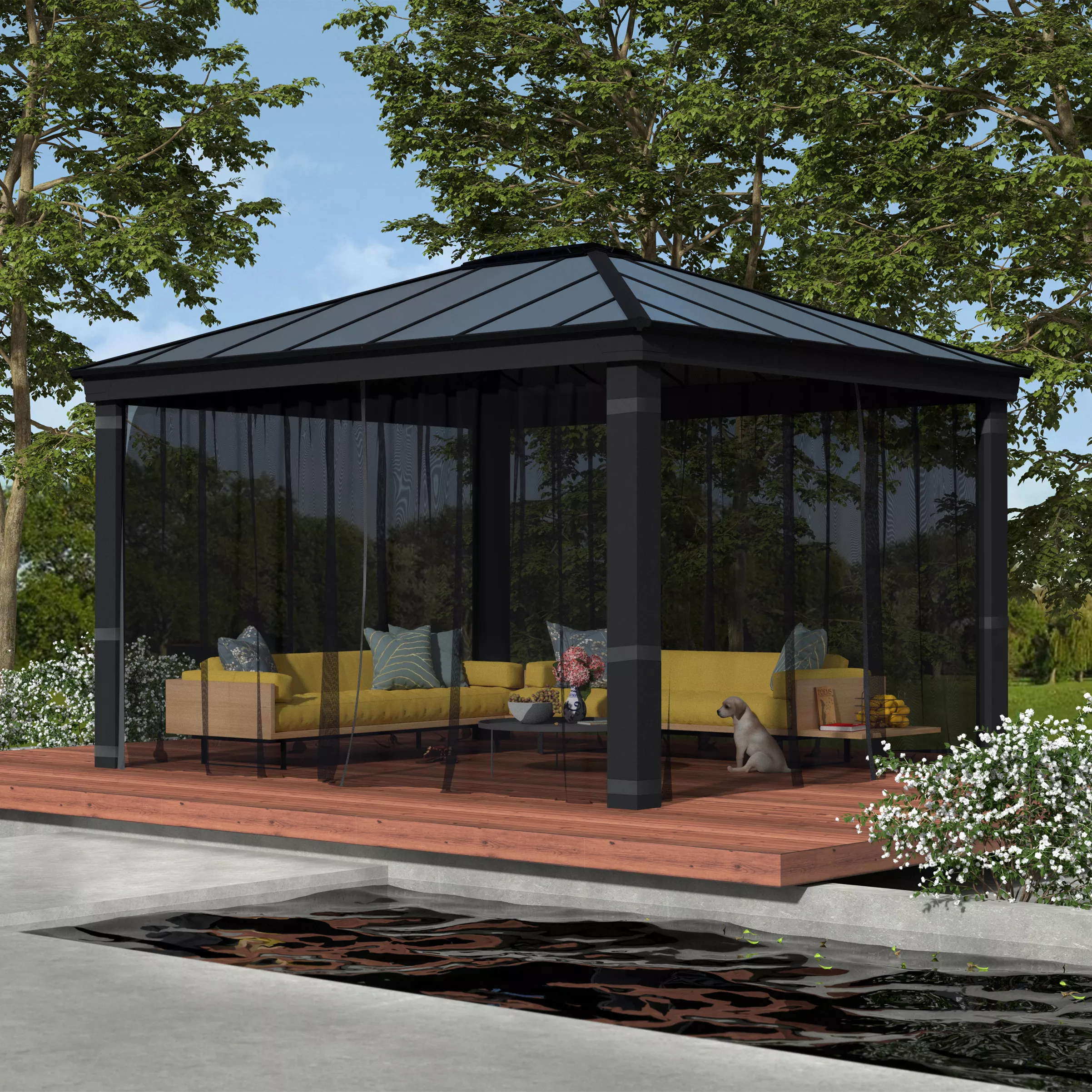 Palram - Canopia Dallas Grey Polyester (PES) Gazebo Netting, Pack Of 4 (L)2120mm (W)4400mm 4 Palram - Canopia Dallas Grey Polyester (PES) Gazebo Netting, Pack Of 4 (L)2120mm (W)4400mm - Image 2