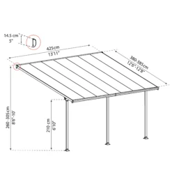 Palram - Canopia Feria Grey Non-retractable Awning, (L)4.25m (H)3.05m (W)3.85m -Greenie Shop palram canopia feria grey non retractable awning l 4 25m h 3 05m w 3 85m7290108134551 01t bq