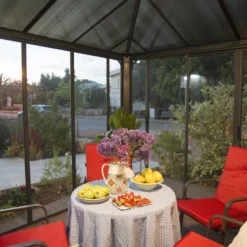 Palram - Canopia Ledro Grey Rectangular Gazebo, (W)2.95m (D)2.95m - Assembly Required -Greenie Shop palram canopia ledro grey rectangular gazebo w 2 95m d 2 95m assembly required7290108136524 02i bq