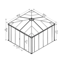 Palram - Canopia Ledro Grey Rectangular Gazebo, (W)3.6m (D)3.6m - Assembly Required -Greenie Shop palram canopia ledro grey rectangular gazebo w 3 6m d 3 6m assembly required7290108136531 01t bq
