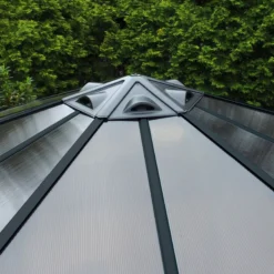 Palram - Canopia Monaco Grey Hexagonal Gazebo, (W)4.5m (D)3.9m - Assembly Required -Greenie Shop palram canopia monaco grey hexagonal gazebo w 4 5m d 3 9m assembly required7290108130232 03i bq