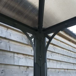 Palram - Canopia Monaco Grey Hexagonal Gazebo, (W)4.5m (D)3.9m - Assembly Required -Greenie Shop palram canopia monaco grey hexagonal gazebo w 4 5m d 3 9m assembly required7290108130232 06i bq