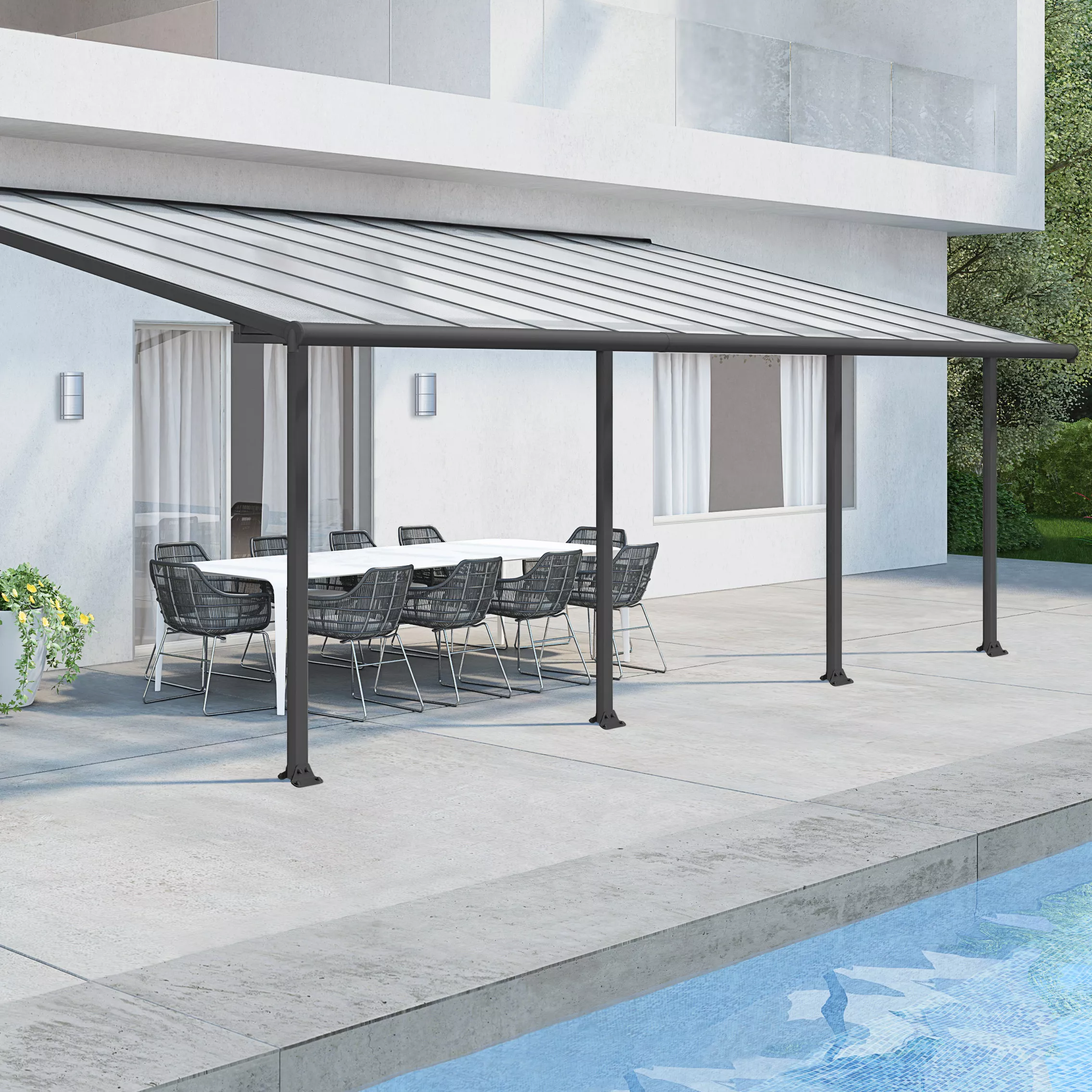 Palram - Canopia Olympia Grey Non-retractable Awning, (L)7.39m (H)3.05m (W)2.95m 3 Palram - Canopia Olympia Grey Non-retractable Awning, (L)7.39m (H)3.05m (W)2.95m