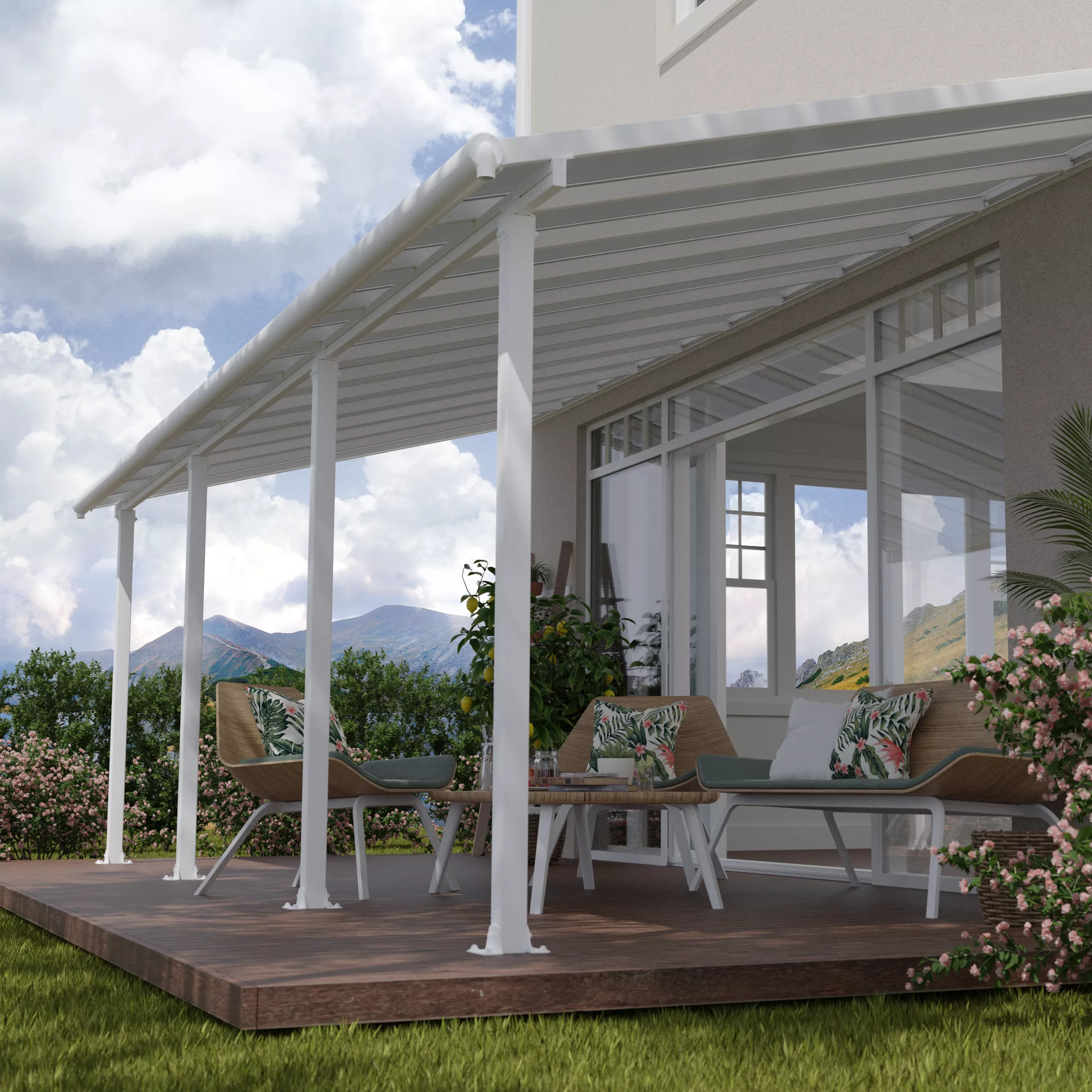 Palram - Canopia Olympia White Non-retractable Awning, (L)7.39m (H)3.05m (W)2.95m 3 Palram - Canopia Olympia White Non-retractable Awning, (L)7.39m (H)3.05m (W)2.95m